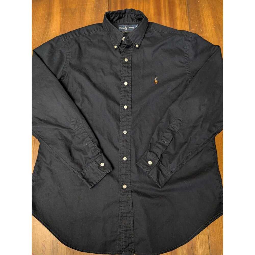 Ralph Lauren Classic Shirt Oxford L/S Button Down Flesh Pony Black Mens Large
